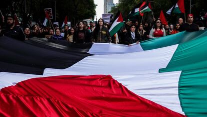 Manifestantes en contra del genocidio palestino protestan en Ciudad de México, en febrero de 2024.