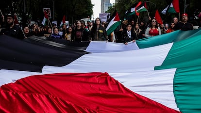 Manifestantes en contra del genocidio palestino protestan en Ciudad de México, en febrero de 2024.