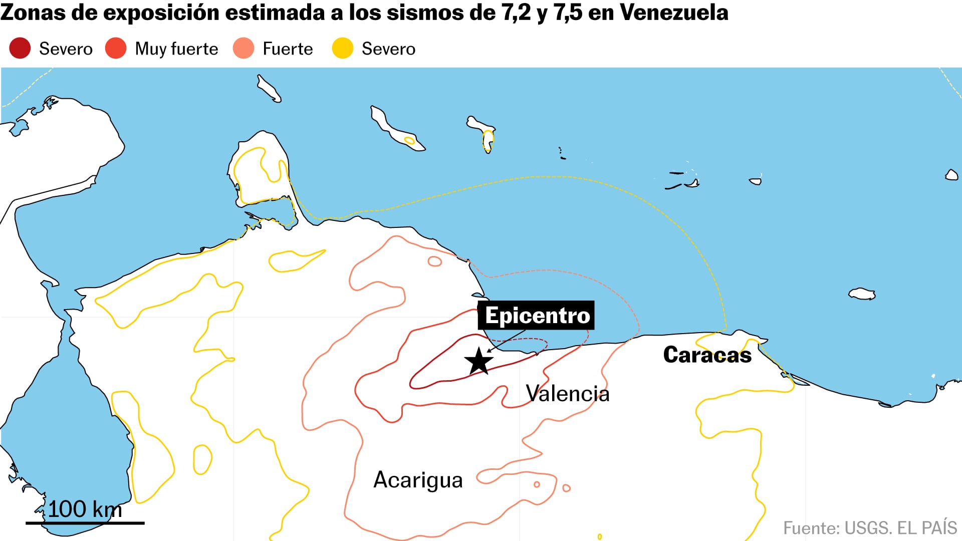 Mapa de las zonas afectadas de los sismos de este miércoles.