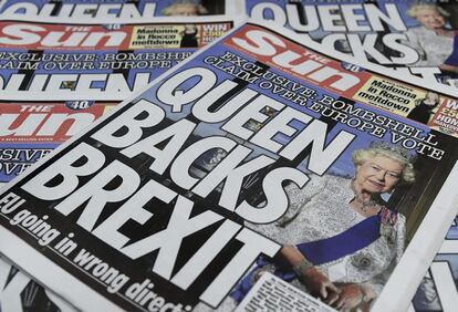 Portada de 'The Sun' que dice que "la reina apoya el Brexit".