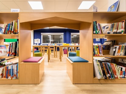 Una biblioteca escolar en un centro público de Galicia.