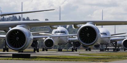 Aviões da série 7 da Boeing em Seattle.