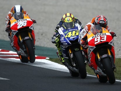 M&aacute;rquez vence por delante de Rossi y Pedrosa.