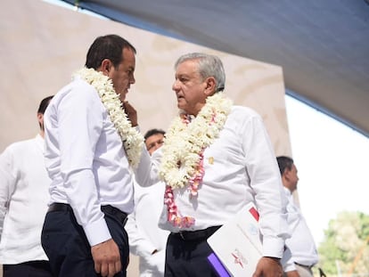 Cuauhtémoc Blanco, durante un acto político con el presidente López Obrador.