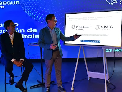 El consejero delegado de Minos Global, Alfonso Ayuso, y el presidente ejecutivo de Prosegur Crypto, José Ángel Fernández.