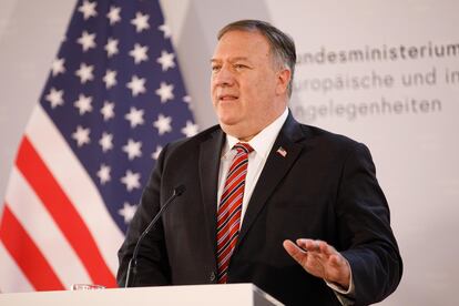 O secretário de Estado dos EUA, Mike Pompeo, numa entrevista coletiva recente.