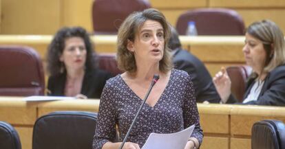 La ministra para la Transición Ecológica Teresa Ribera durante el pleno en el Senado
 