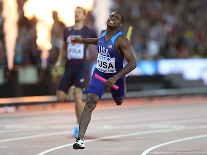 Coleman, en el relevo del Mundial de Londres 2017.