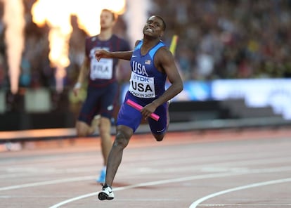 Coleman, en el relevo del Mundial de Londres 2017.