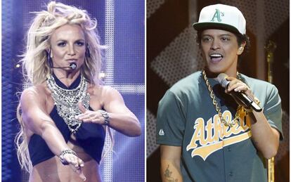 Los cantantes Britney Spears y Bruno Mars.