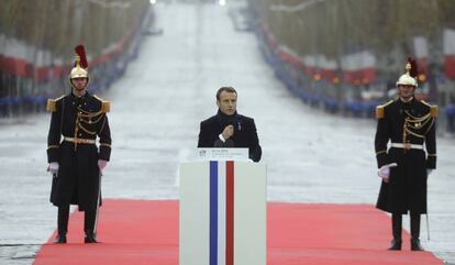 O presidente francês, Emmanuel Macron, durante o centenário do fim da Primeira Guerra Mundial em Paris o 11 de novembro de 2018.