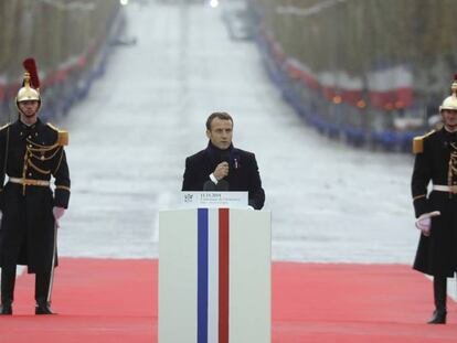O presidente francês, Emmanuel Macron, durante o centenário do fim da Primeira Guerra Mundial em Paris o 11 de novembro de 2018.