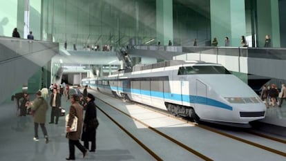 Figuración del interior de la estación diseñada por César Portela.