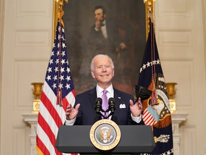 O presidente Joe Biden durante uma entrevista coletiva na terça-feira sobre a resposta à covid-19.