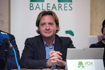 El líder de Actúa-Vox en Baleares, Jorge Campos, en un acto de partido en 2019.