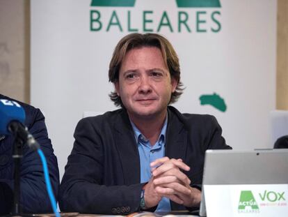 El líder de Actúa-Vox en Baleares, Jorge Campos, en un acto de partido en 2019.