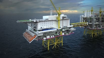 Maqueta de la futura plataforma en el campo Johan Sverdrup.