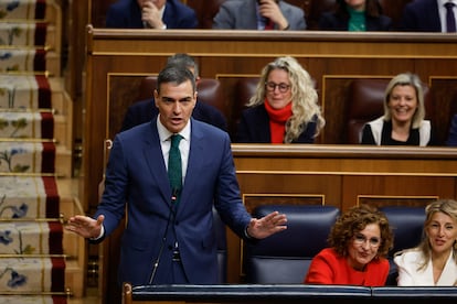 El presidente del Gobierno, Pedro Sánchez, el 26 de marzo en una sesión de control al Gobierno en el Congreso.