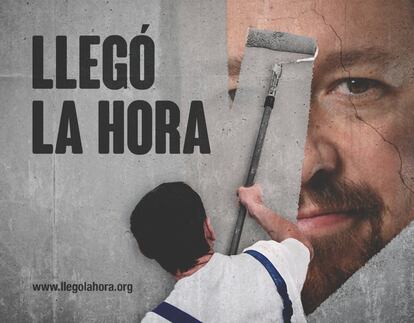 Hazte Oír campaign poster against Unidas Podemos leader Pablo Iglesias. Message reads: “It‘s time.”