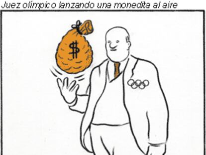 Juez olímpico lanzando una monedita al aire