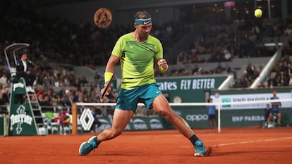 Nadal celebra un punto durante el partido contra Moutet, este miércoles en París.