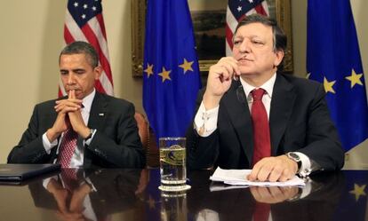 Los presidentes Obama y Barroso en la Casa Blanca.