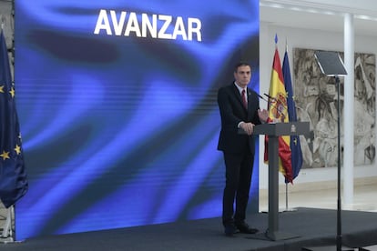 El presidente del Gobierno, Pedro Sánchez, ayer durante la presentación del Plan de Recuperación, Transformación y Resiliencia de la Economía Española.