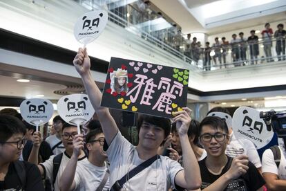 Seguidores de PandaCute en el Hong Kong Esports Festival. La gran mayoría son hombres que se ven atraídos por sus habilidades y su estética 'kawaii'.