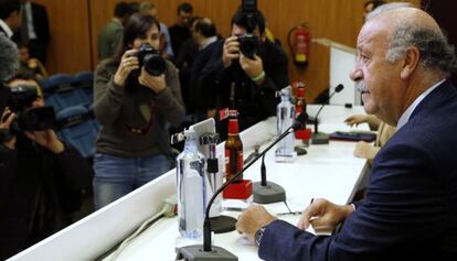 Del Bosque durante la rueda de prensa de este viernes en Las Rozas.