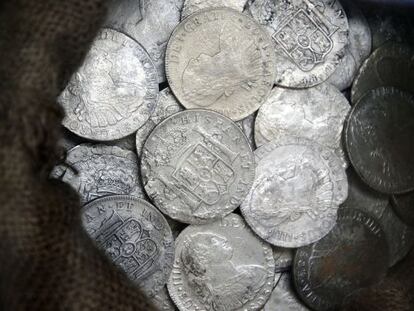 Some of the coins taken from the Nuestra Señora de las Mercedes have gone on show in Cartagena.