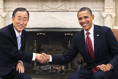 Ban Ki-moon y Barack Obama, ayer en el Despacho Oval de la Casa Blanca.