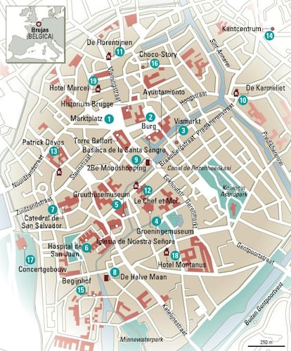 Mapa de Brujas (Bélgica).