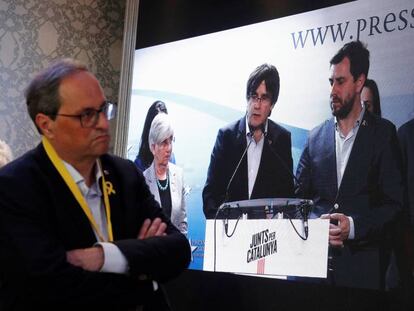 Torra sigue la comparecencia de Puigdemont sobre el resultado de las elecciones europeas.