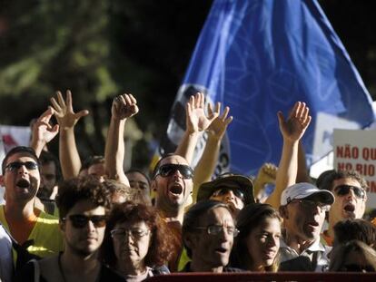 Manifestantes en la plaza Belem de Lisboa, reunidos el 21 de septiembre.