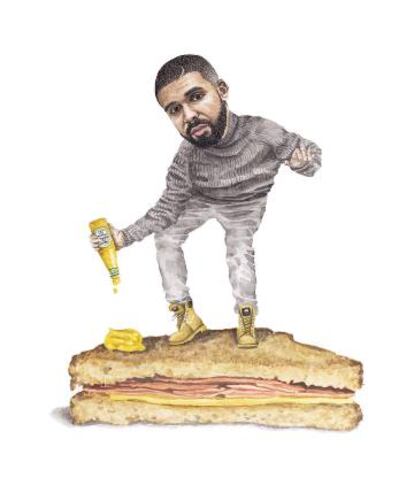 El rapero Drake bailando sobre un 'canadian bacon' y queso.