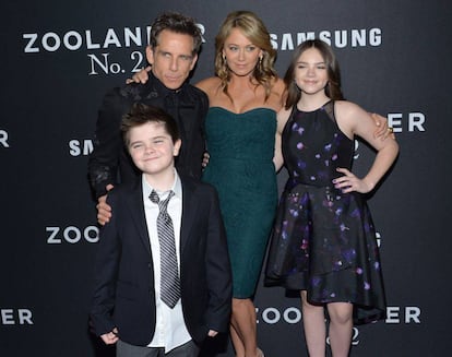 Ben Stiller con su familia en el estreno de 'Zoolander 2', en 2016.