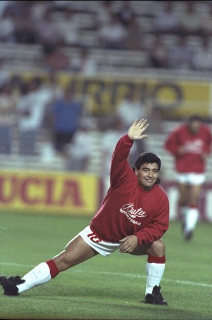 Diego Maradona durante un entrenamiento en 1992.