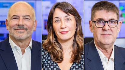 Miguel Jiménez, Mónica Ceberio y Ricardo de Querol, en la Redacción de EL PAÍS. 