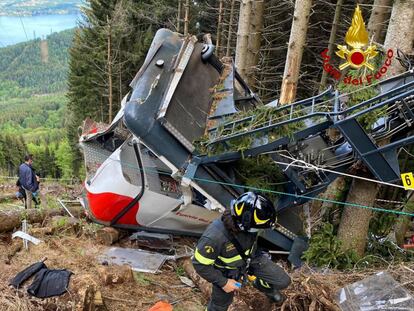 La cabina del teleférico accidentado en el monte Mottarone (norte de Italia) el 23 de mayo.