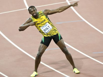 Bolt, tras ganar el oro en Pekín.