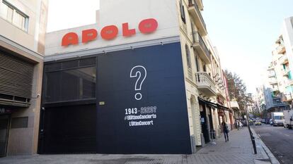 Façana de la sala Apolo, decorada digitalment per a la iniciativa 'L'últim concert?'.