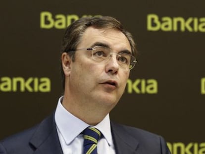 El consejero delegado de Bankia, Jos&eacute; Sevilla, durante la rueda de prensa ofrecida hoy en Madrid para presentar los resultados de la entidad.