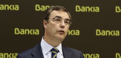 El consejero delegado de Bankia, Jos&eacute; Sevilla, durante la rueda de prensa ofrecida hoy en Madrid para presentar los resultados de la entidad.