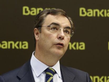 El consejero delegado de Bankia, Jos&eacute; Sevilla, durante la rueda de prensa ofrecida hoy en Madrid para presentar los resultados de la entidad.