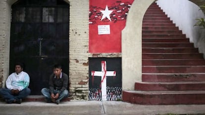 A mural in memory of students killed in Tixtla.