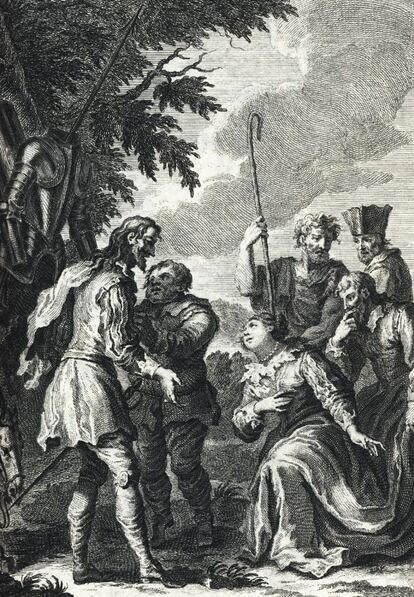 La infanta Micomicona solicita el auxilio de don Quijote (1738), de John Vanderbank.