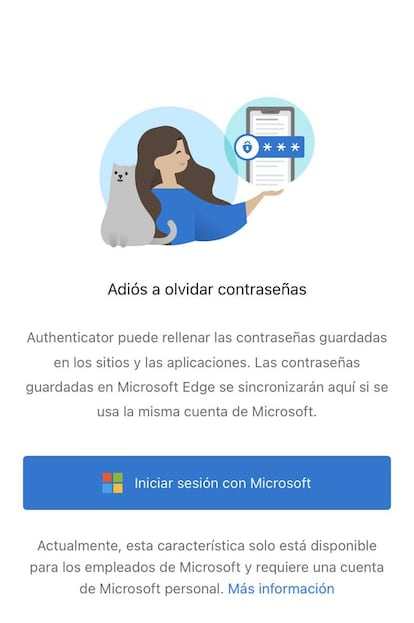 Pantalla de la aplicación Microsoft Authenticator