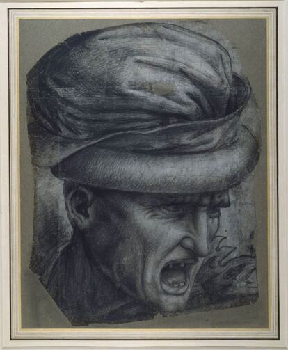 'Cabeza de un guerrero de la batalla de Anghiari', (comienzos del XVI siglo). Oxford, Museo Ashmolean. Legado de Francis Douce, 1834.