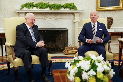 Los presidentes de Israel, Reuven Rivlin, y Estados Unidos, Joe Biden, este lunes en la Casa Blanca.