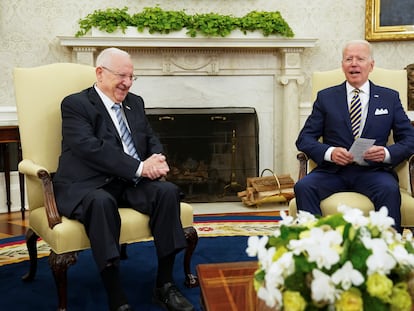 Los presidentes de Israel, Reuven Rivlin, y Estados Unidos, Joe Biden, este lunes en la Casa Blanca.